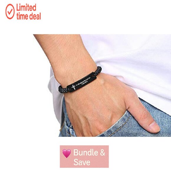 Adjustable Stainless Steel Bible Verse ID Bracelet, Inspirational Christian Gift - Picture 3 of 7